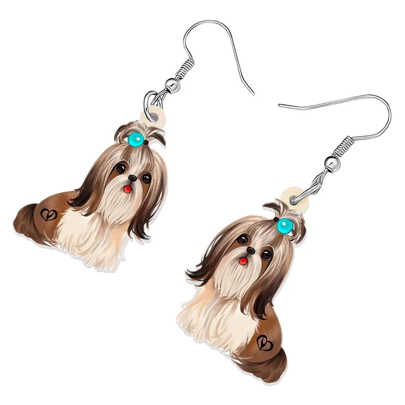 Bonsny Acrylic Plush Brown Shih Tzu Dog Earrings Drop Dangle Charms Puppy Jewelry Pets Gifts For Women Girls Friends