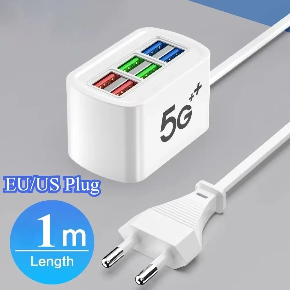 

6 Ports USB Phone Charger Power Strip Quick Charging US/EU Plug Charger Hub Splitter Wall Charger Socket for Smartphones Tablets