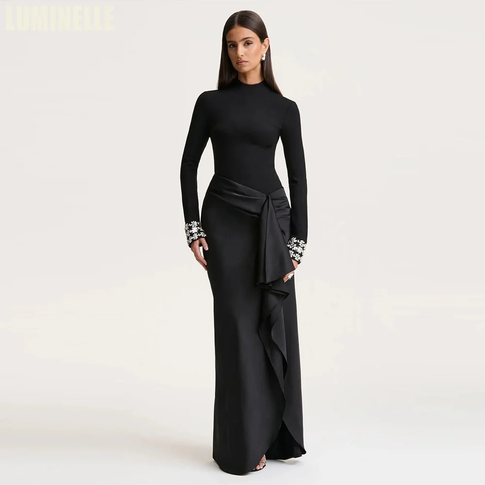 

Black High Neck Prom Dresses for Women Sheath Long Sleeve Formal فساتين سهرة Beaded Party Dress 2026 Customized