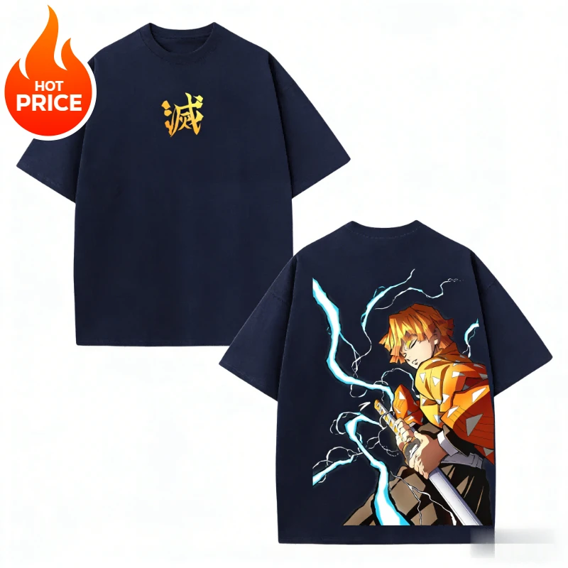 Demon Slayer Agatsuma Zenitsu Harajuku Men Summer T-Shirt Loose Women Oversized Streetwear Unisex Casual Short Sleeve Tee Top