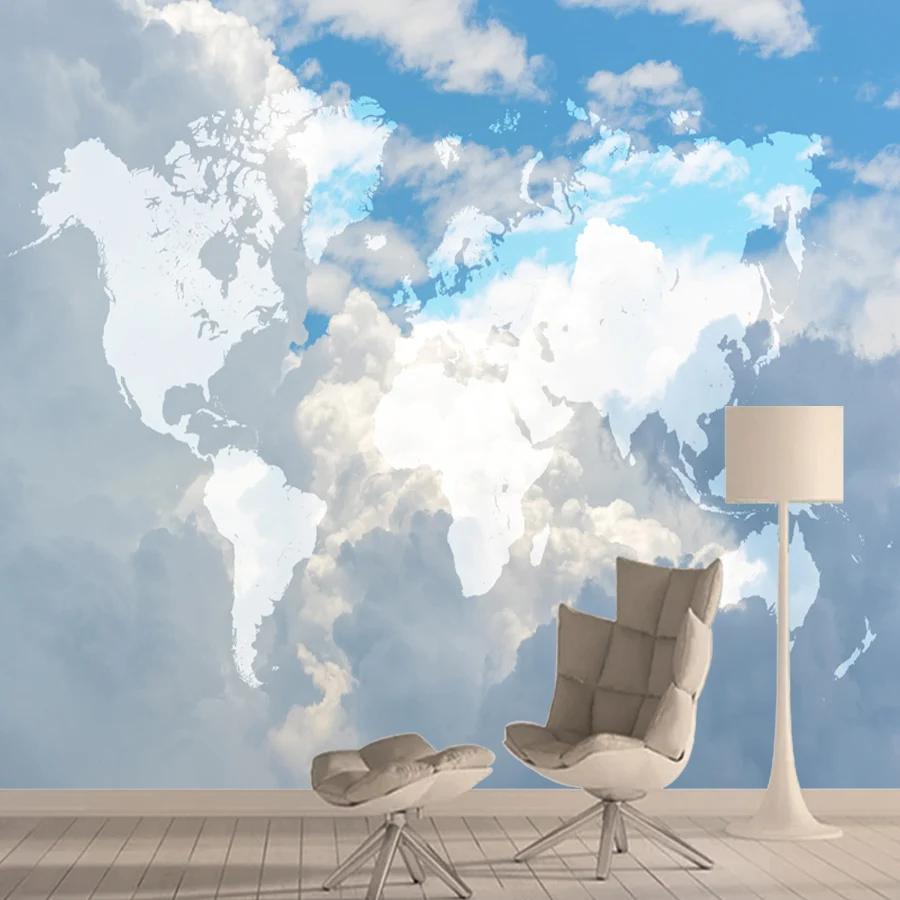 Custom Peel and Stick  Accept Sky Cloud World Map Wallpaper for Living Room Kids Home Decor 3d Wall Papers Painting Murals Rolls