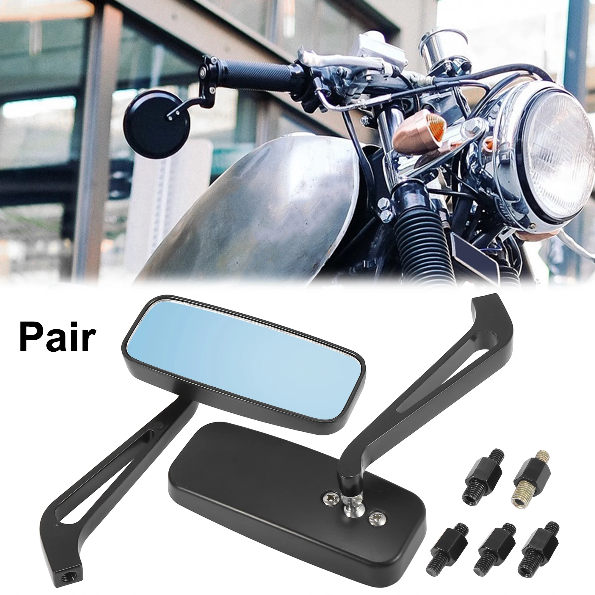 

Motoforti 2pcs/Pair Universal 4.5"x1.7" Motorcycle Rearview Mirrors Black Handle Bar End Side Blue Rear View Mirror