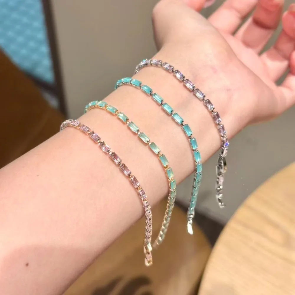 2026 New Sparkling Zircon Bracelet for Women Multicolor Baguette Crystal Thin Chains Stackable Luxury Wrist Jewelry Accessories