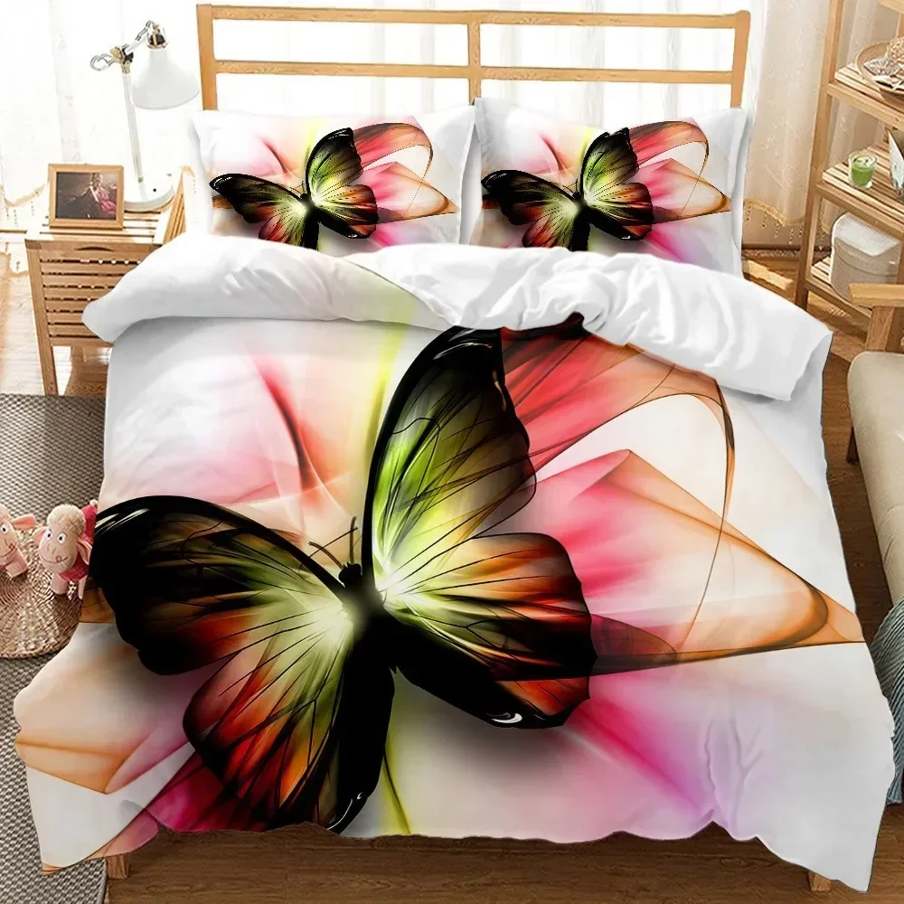 Butterfly Duvet Cover Set Oil Painting Yellow Blue Colour Animals Comforter Cover King Queen for Kid Girl Polyester Bedding Set