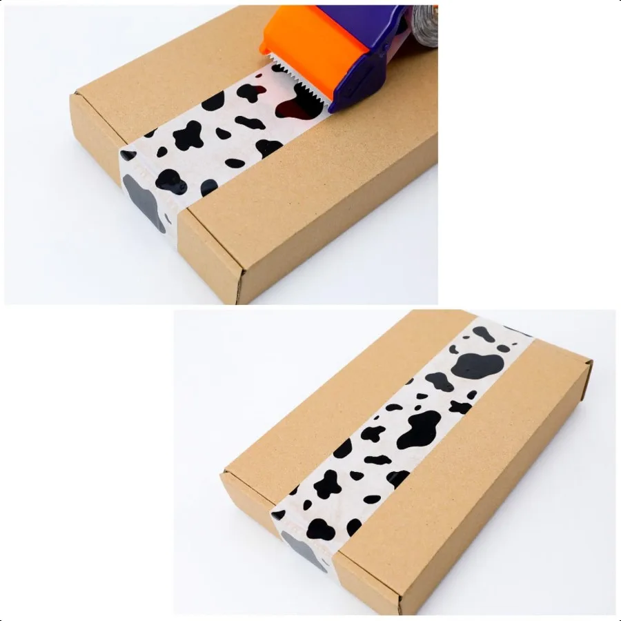 Nastro da imballaggio carino di design Nastro di spedizione con stampa colorata Nastro decorativo in cartone per scatole sigillanti 2 x 110 yd Mucca bianca
