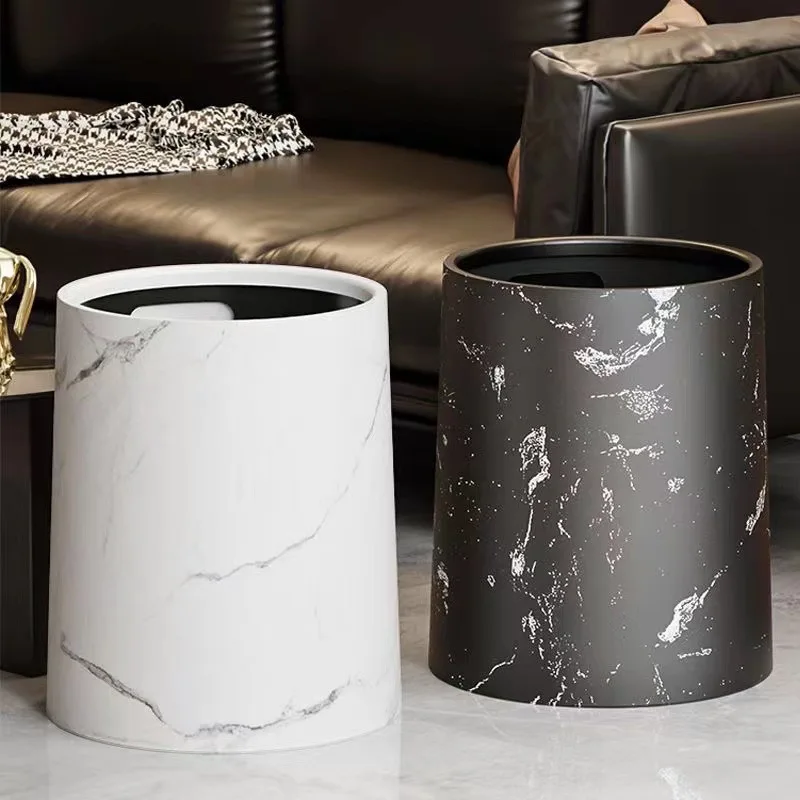 9/14L Nordic Marble Wastebasket Dustbin Trash Can with Lid & Inner Bucket Garbage Can for Bathroom Office Bedroom Paper Basket