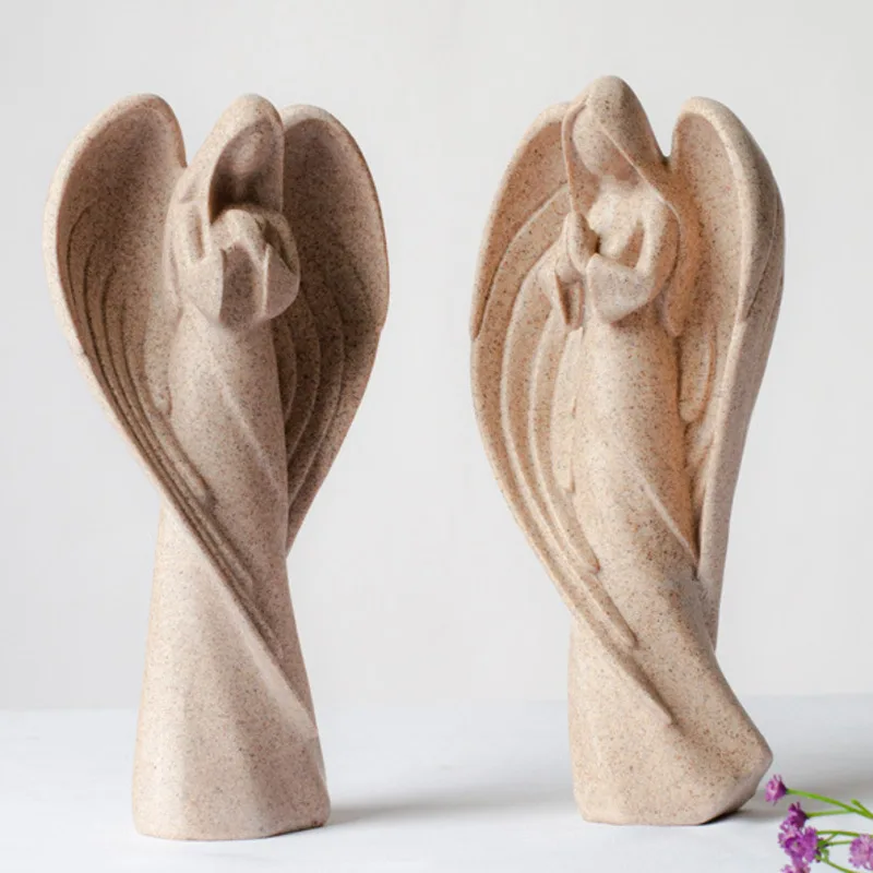 Resin Angel Sculpture Figurine Zen Neoclassical Table Shelf Mantel Home Living Room Bedroom Office Decor Gift Ornament Tabletop