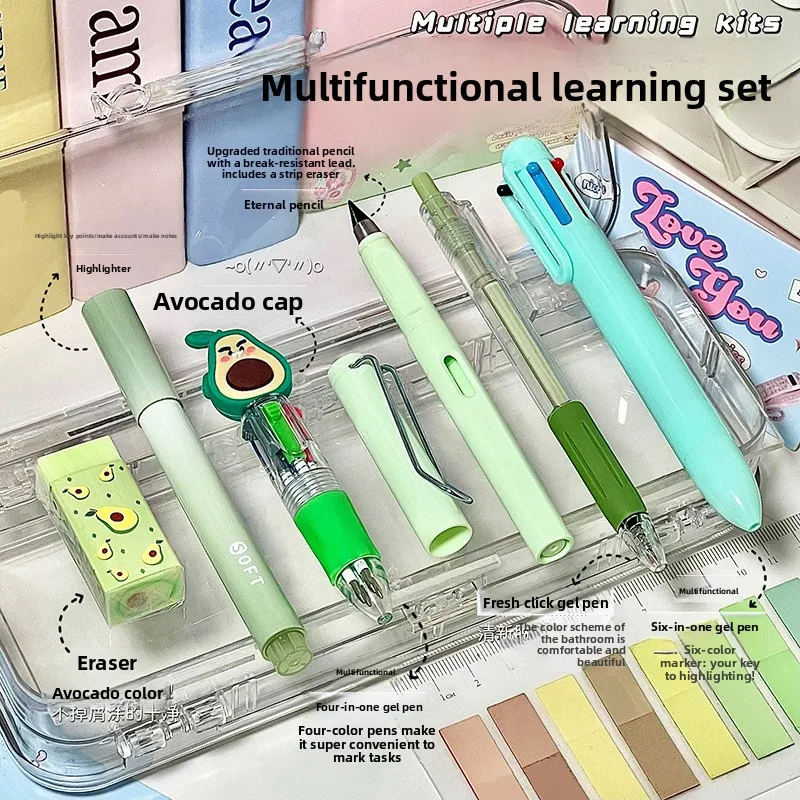 Schickes Multifunktionales Schreibwaren-Set mit Hochwertigen Radiergummis, Kugelschreibern, Bleistiften und Textmarker - Ideal für Schüler