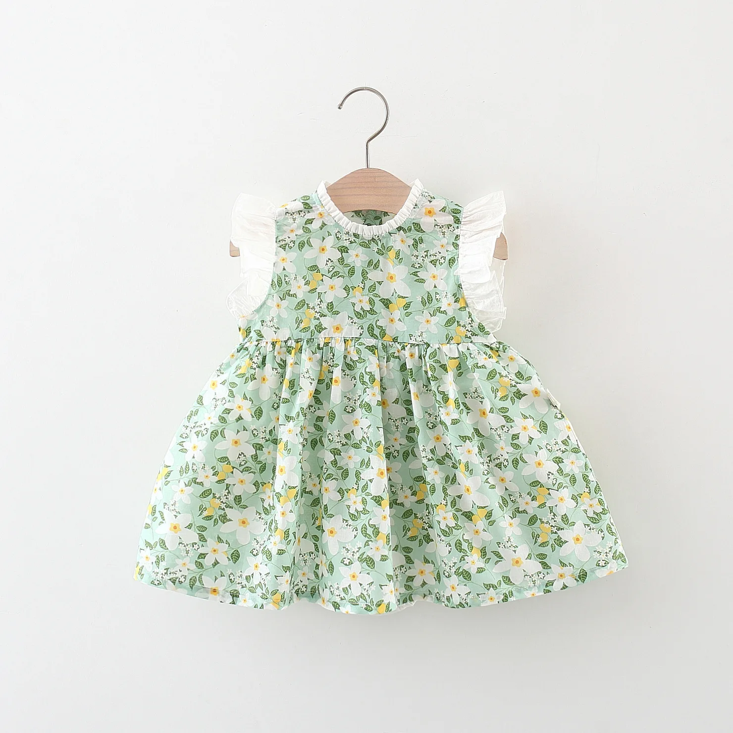 Summer New Sweet And Fresh Dress For Baby Girls Childrens Summer Thin Princess Dress Girls Green Flower Dress