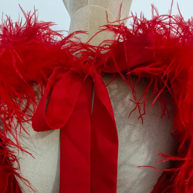 Neuestes Design, stilvolles 100 % Straußenhaar, Ärmellänge 55 cm, mehrfarbig, maßgeschneidert, für Mode, Club und Party, Bankett, vielseitig – Detail 7