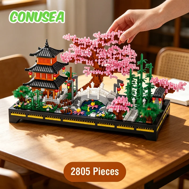 

Ancient Chinese Zen Forest Garden 2805pieces Micro Building Block Set Classical Architecture Educational Puzzle Toy Home Decor