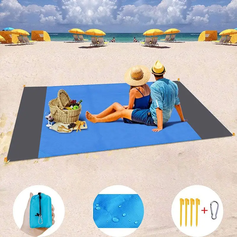 2x2.1m Waterproof Pocket Beach Blanket Folding Camping Mat Outdoor Picnic Mat Sand Beach Mat Mattress Portable Lightweight Mat