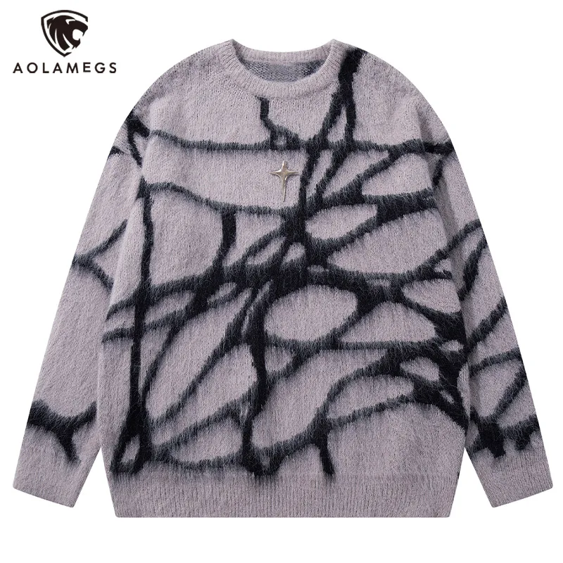 Men's American High Street Sweater Irregular Texture Mohair Pullover Autumn Winter Hip Hop Oversize Tops Unisex Autumn Winter