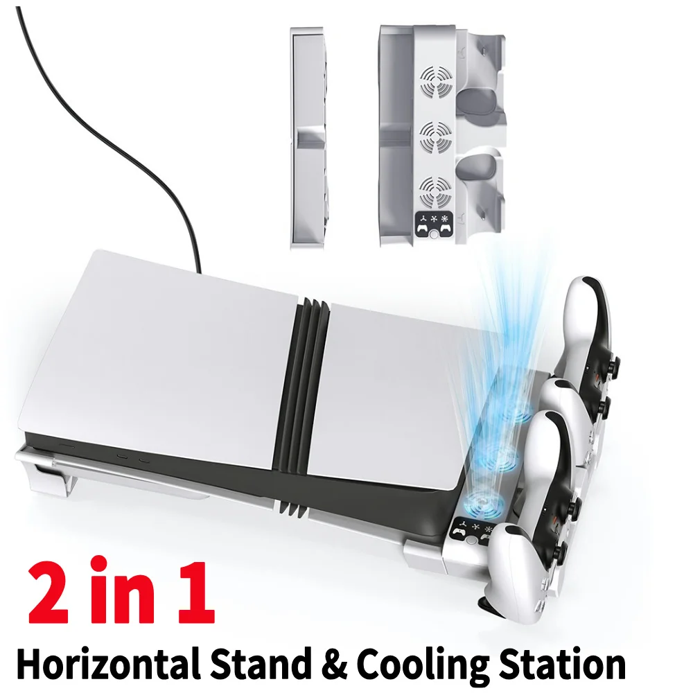 

Horizontal Stand and Cooling Station with 3-Level Cooling Fan Controller Charging Station with USB Hub Base Holder