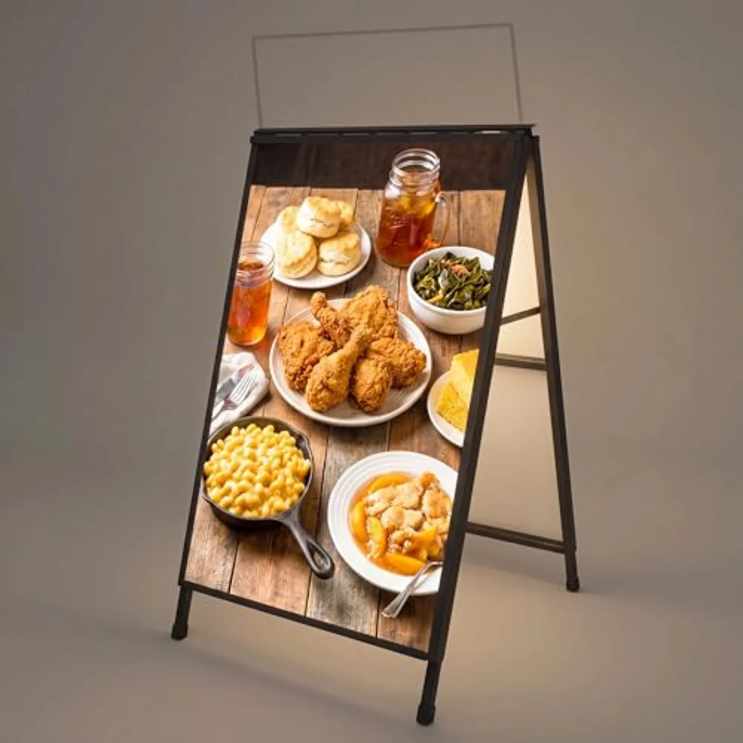 LED Light A-Frame Sidewalk Poster Stand 40” x 24” Double-Sided with Black Border – Illuminated Folding Pavement Sign
