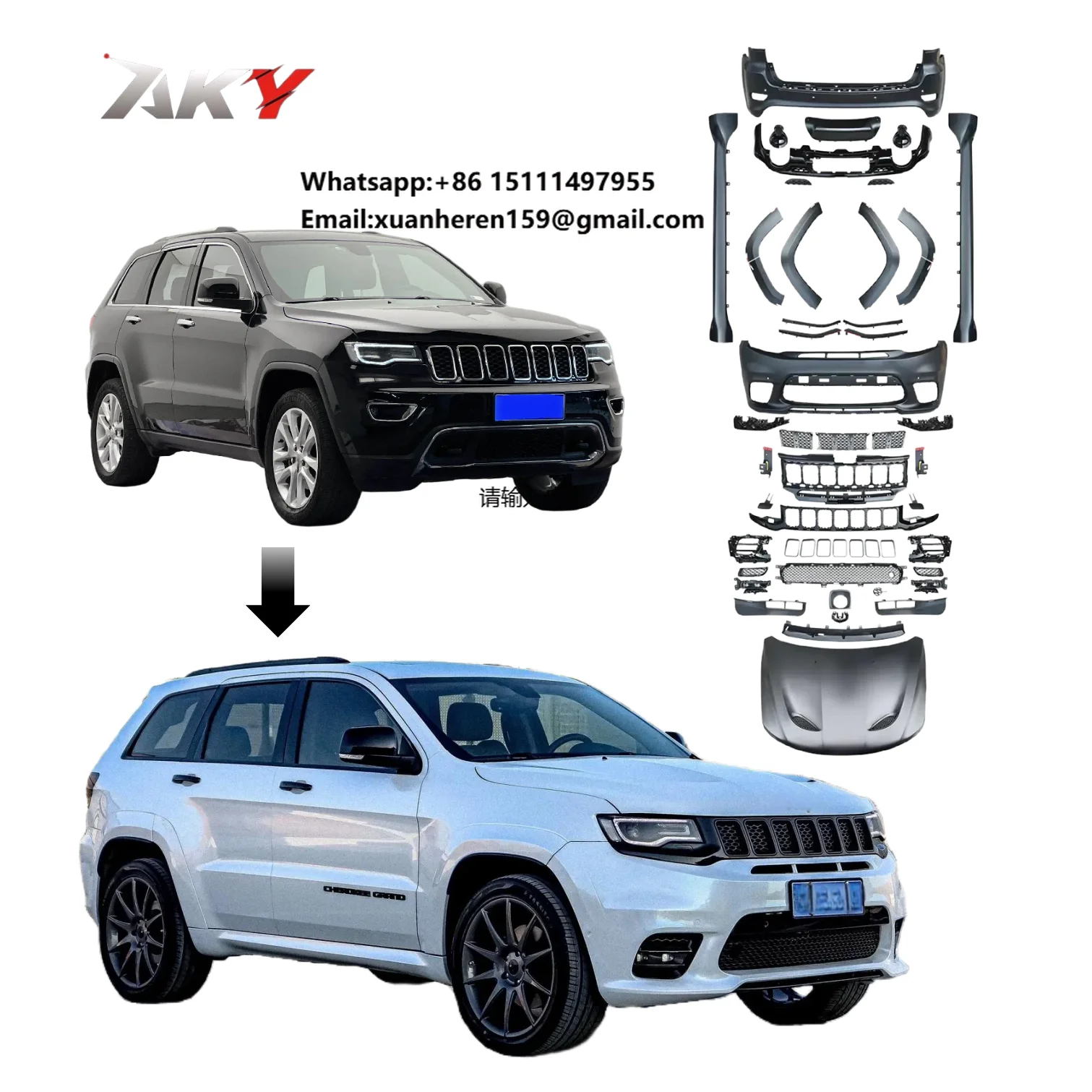 

Bodykit for Jeep Grand Cherokee 2014-2021 Upgrade to 2022 SRT-8 Kit High Quality Bumper Grill Car Accessories