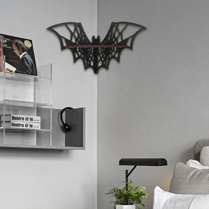 Bat Corner Shelves Wooden Floating Bat Wall Corner Shelves Gothic jewelry Display Shelf Creative Black Rack For Home Decor