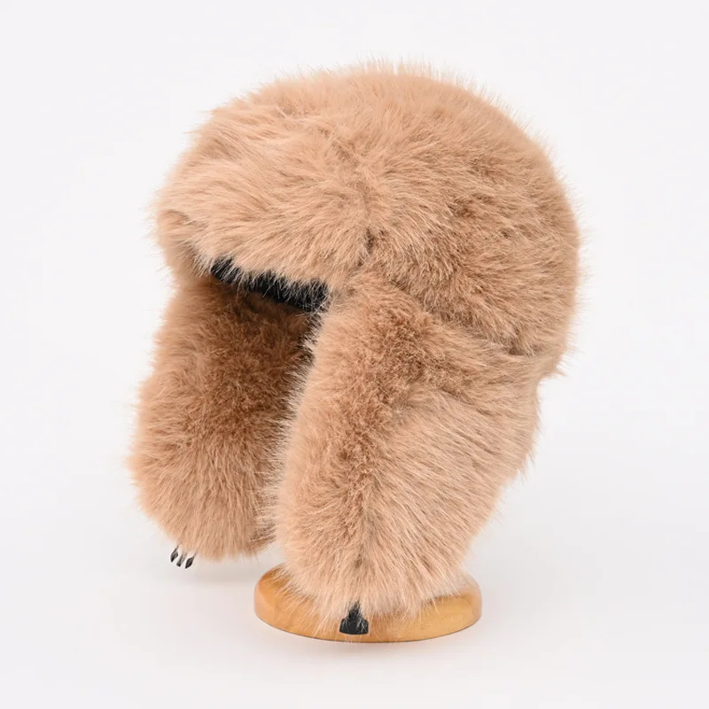 أزياء المرأة أفخم رقيق Bomber القبعات Y2K الأزرق تقليد مارتن الفراء يندبروف الدافئة سدادات حماية الأذن قبعة تزلج الشتاء قبعة صغيرة #4