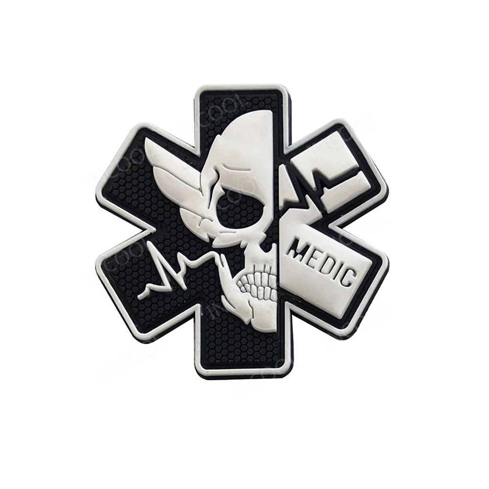 PVC Medic PARAMEDIC Skull Patches Decorative Patches Strip Combat Rubber Chevron IR Reflective Appliqued