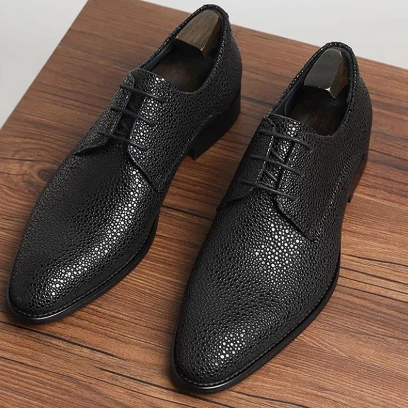 

High-end Cowhide Leather Dress Shoes For Men Luxury Black Lace-up Derby Formal Shoes Man Genuine Leather Party Wedding Shoes
