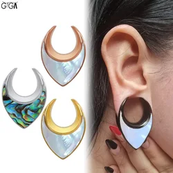 Giga 2Pcs Saddle Tunnels Ear Hangers Gauges Plugs Shell Stretcher Earring Expander Fashion Stainless Steel Body Piercing Jewelry