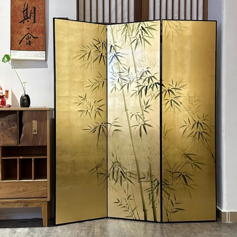 

hand-painted bamboo Chinese gold foil screen partition medieval living room sofa