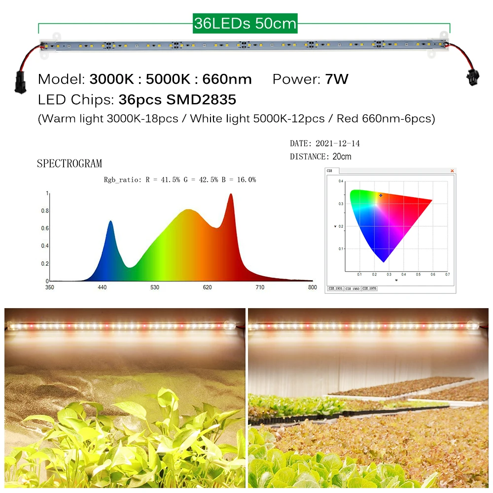 Lampu Tumbuh LED dengan Jalur Konduktif Spektrum Penuh Seperti Matahari Lampu Phyto LED 7W 50Cm Lampu Bar LED untuk Tanaman Dalam Ruangan Bibit Bunga