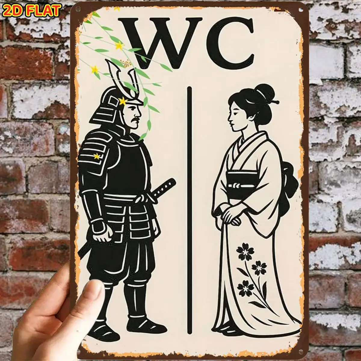Japanese Samurai and Geisha WC SignMetal Iron aluminum Sign, Pre-Drilled Holes, Suitable for Indoor, Garden,Outdoor, Home
