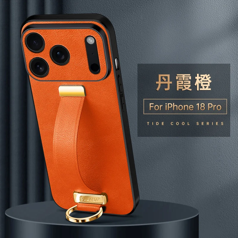Capa For iPhone 18 Pro Max Luxury Leather Wristband Stand Phone Case For APPLE 17 16 Pro Max 15 Plus Metal Ring Shockproof Cover