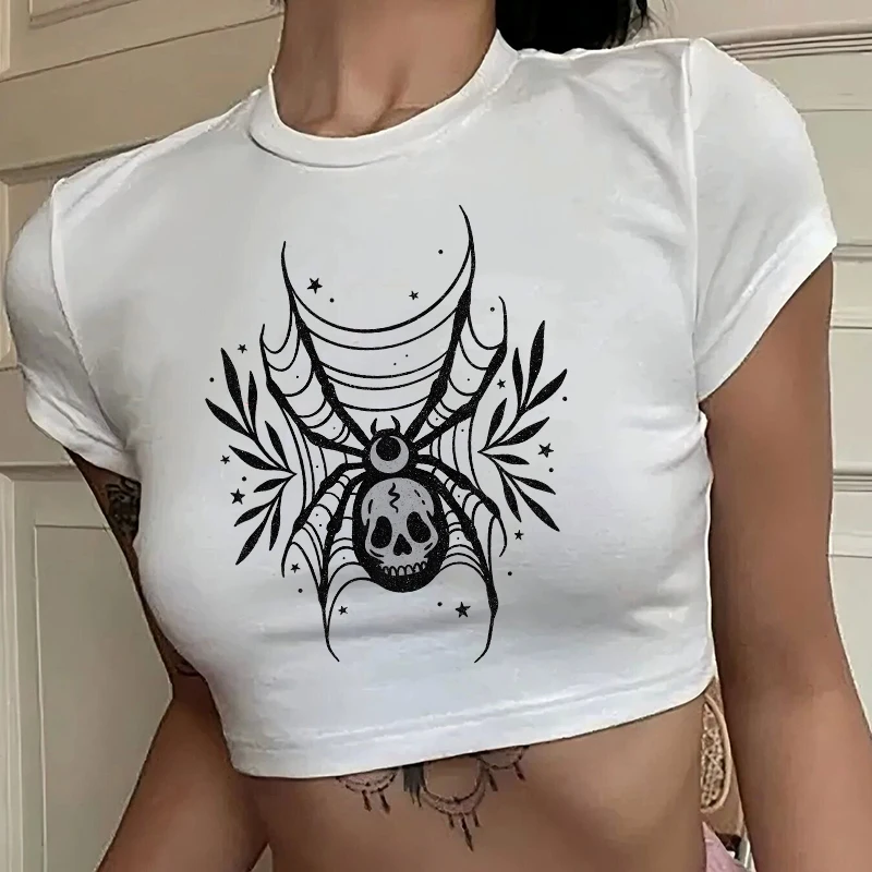 American Vintage Manica corta O-Collo Crop Top Punk Harajuku Estetica Slim Tee Y2K Anni '90 Gotico Versatile Moda T-shirt da donna