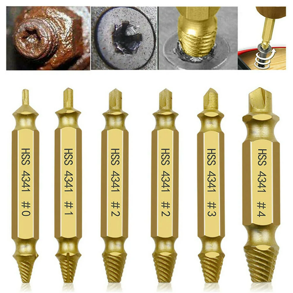 6PCS Damaged Screw Extractor Drill Bit Set Stripped Broken Screw Bolt Remover Extractor Easily Take Out Demolition Tools