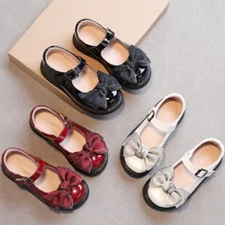 Girls Leather Shoes for For Party Wedding Solid Color Children Mary Janes Shoes Hook & Loop Kids Fashion Sweet Princess Loafers