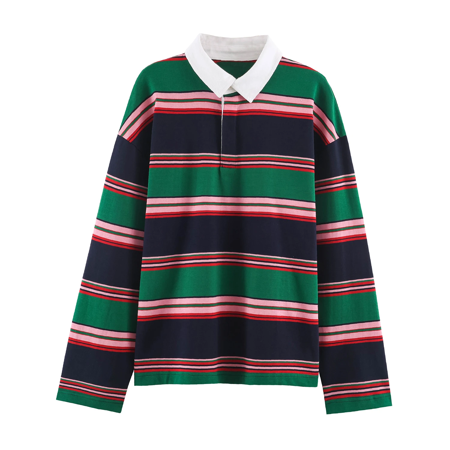 KONDALA Damen Herbst Casual Kontrast-Oberteile Elegante Schicke Langarm-Poloshirts 2026 Herbst Trendige High-Street Damen Gestreifte Oberteile – Detail 3