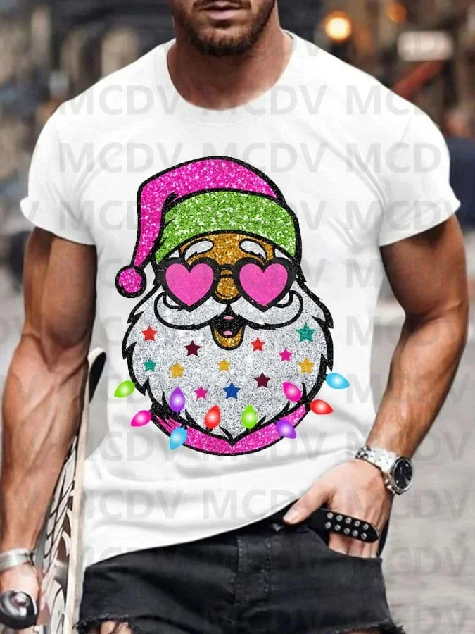 

Men's Casual Shiny Santa Print T-Shirt 3d Printed Men's T-Shirt