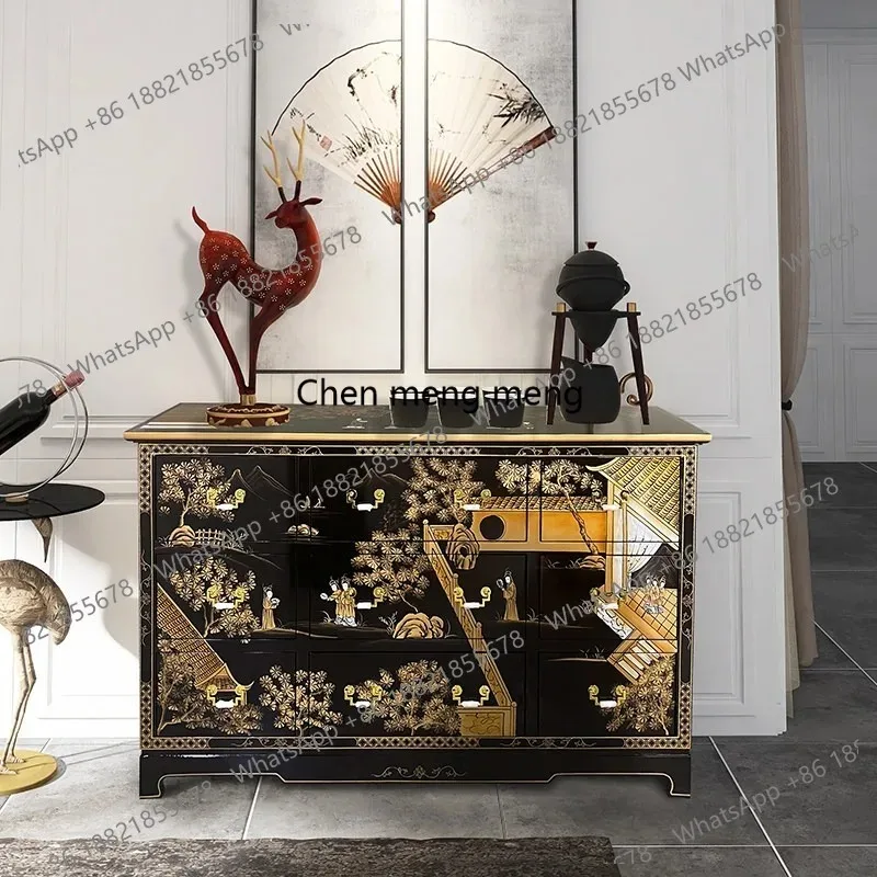 K153 Retro new new Chinese decorative solid wood nine-chest cabinet hand-painted bedroom furniture drawer storage cabinet