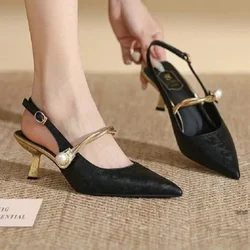 2024 New Summer Fashion Pointed Toe Pearl Shoes Women Sexy Women Sandals High Heels Banquet Women Shoes