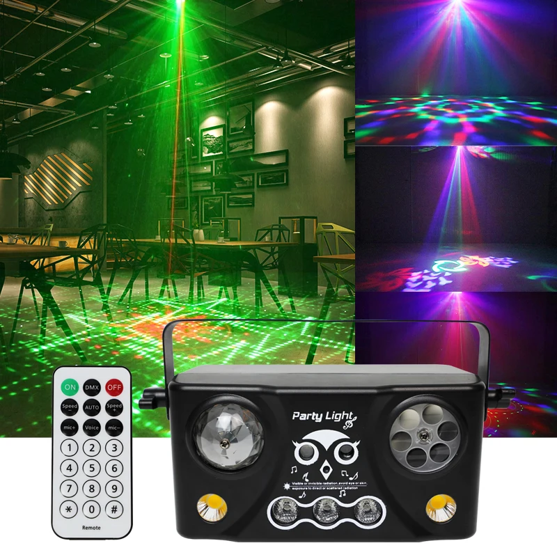 Projecteur laser 5 en 1 pour DJ, télécommande, son activé, lampe Disco RVB, lumière LED pour fête, boîte de nuit, bar, KTV