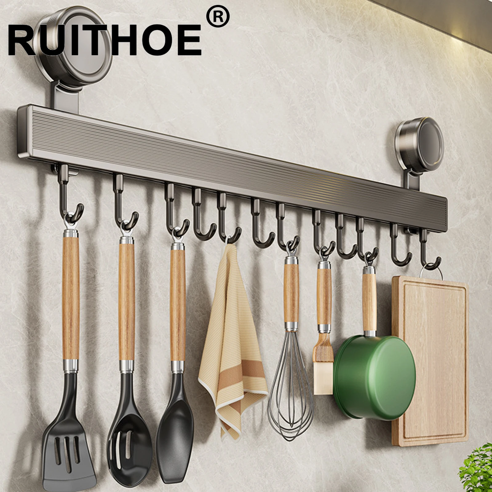 

Multi-Purpose Suction Cup Hooks 6/8/10 Hooks aluminum Bathroom Towel Rack Strong Load-Bearing White Grey Kitchen Storage Hook