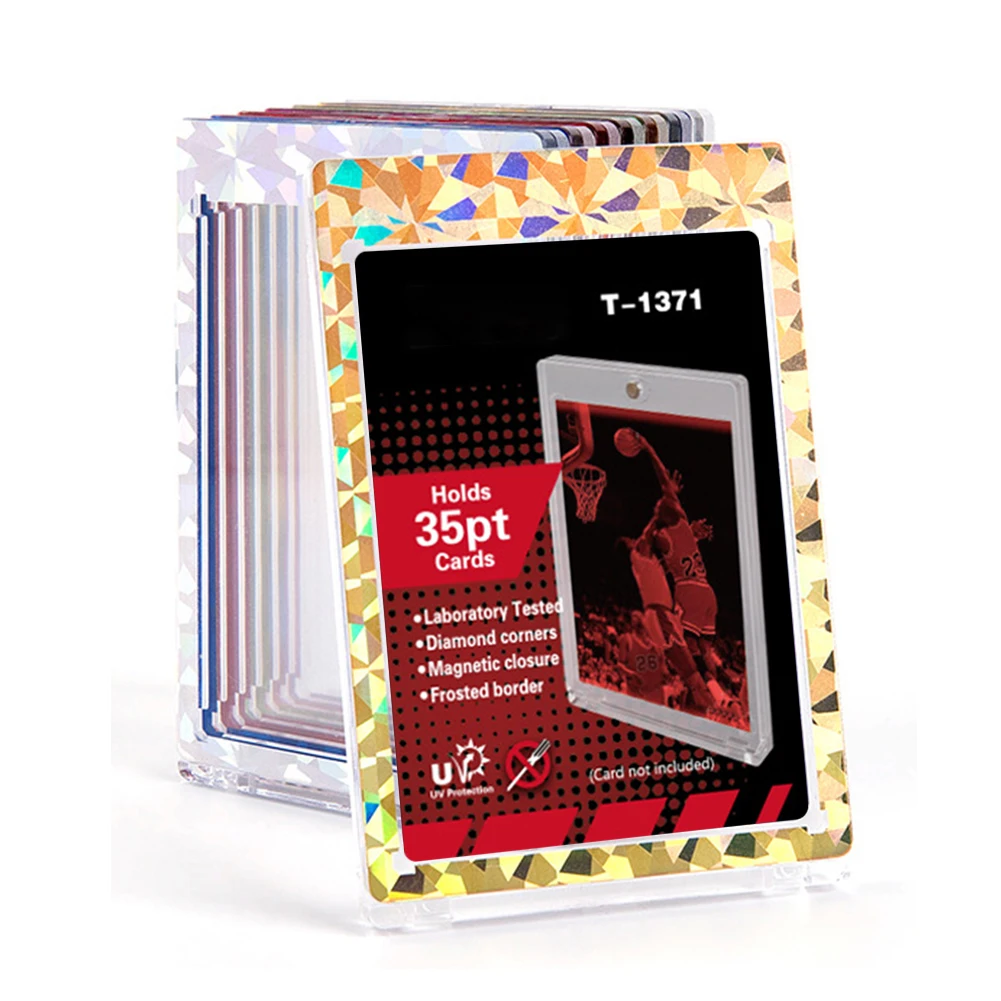 5PCS 35PT One-Touch Magnetic Card Holder Plastic Trading Card Protector for Baseball Cards Display Case Card Colorful Border