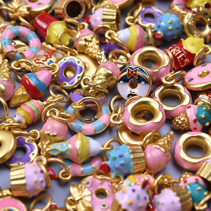 6/16Pcs Mix Lollipop Doughnut Birthday Cake Charms Jewelry Accessories DIY Sweets Ice Cream Candy Breloques Necklaces Material