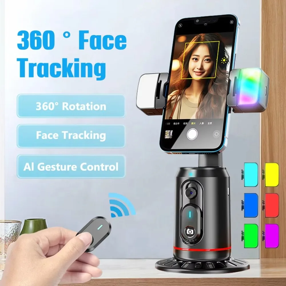 Auto Face Tracking AI Smart Gimbal Tripod Gesture Control with Fill Light Phone Holder Universal Bluetooth Remote