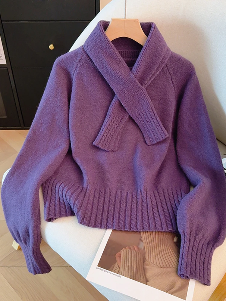 

Свободный вязаный свитер с длинными рукавами для женщин, осенне-зимняя модная верхняя одежда с круглым вырезом, универсальный повседневный утепленный трикотаж