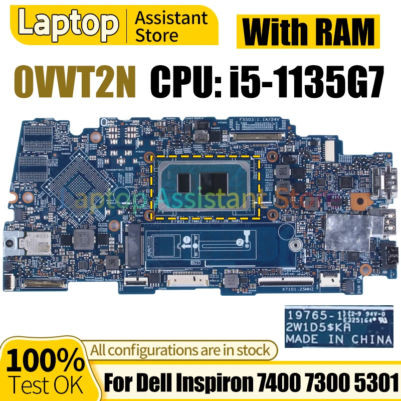 

For Dell Inspiron 7400 7300 5301 Mainboard 19765-1 0VVT2N SRK05 i5-1135G7 With RAM 100％ test Notebook Motherboard