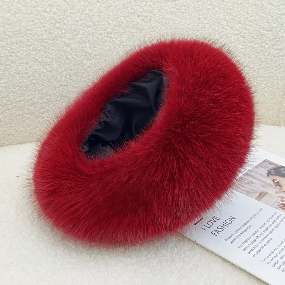 

Fashion Thick Turban Hat Keep Warm Solid Color Winter Hat Imitation Fox Fur Wide Headwrap Winter