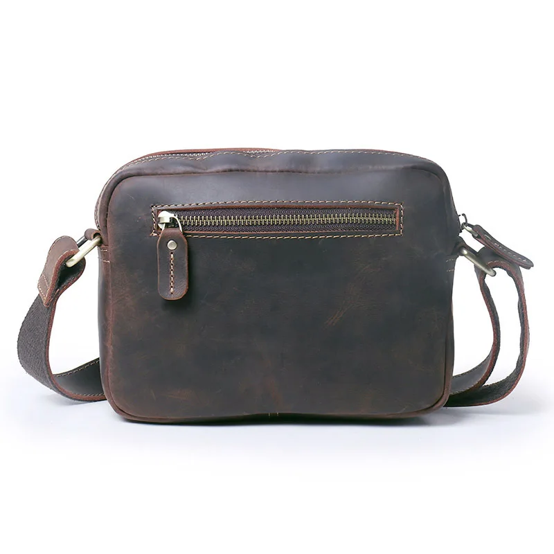 New Men's Distressed Leather Crossbody Bag, Vintage Genuine Pull-Up Leather Shoulder Bag, Spacious Casual Square Purse