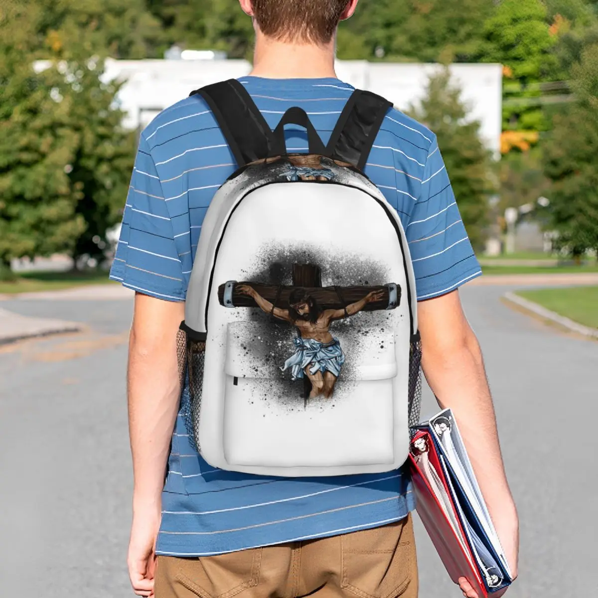 Sac à dos à motif Croix de la Rédemption et du Souffrance de Jésus-Christ, sac d'école pour étudiants, sac à dos pour enfants, sac à bandoulière pour ordinateur pour garçons et filles