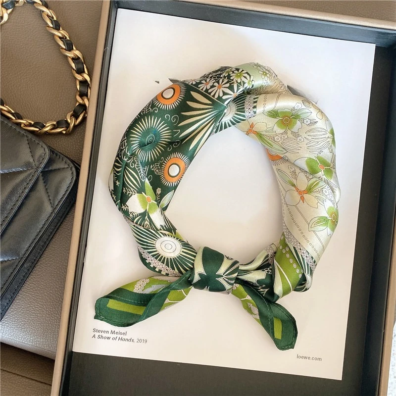 mulberry silk scarf, green small square scarf, new women with versatile temperament