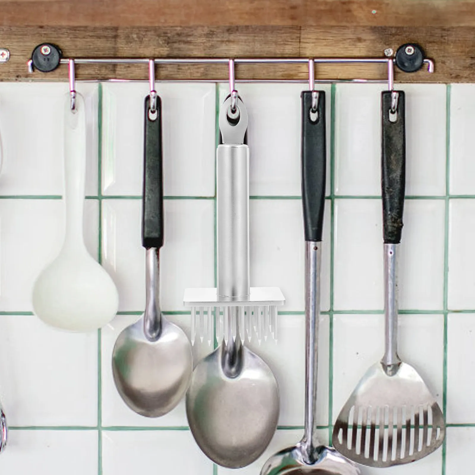 

Stainless Steel Meat Tenderizer Inserter Tool Kitchen Mallet Hammer for Pork Beef Lamb Efficient Even Meat Penetration Cooking