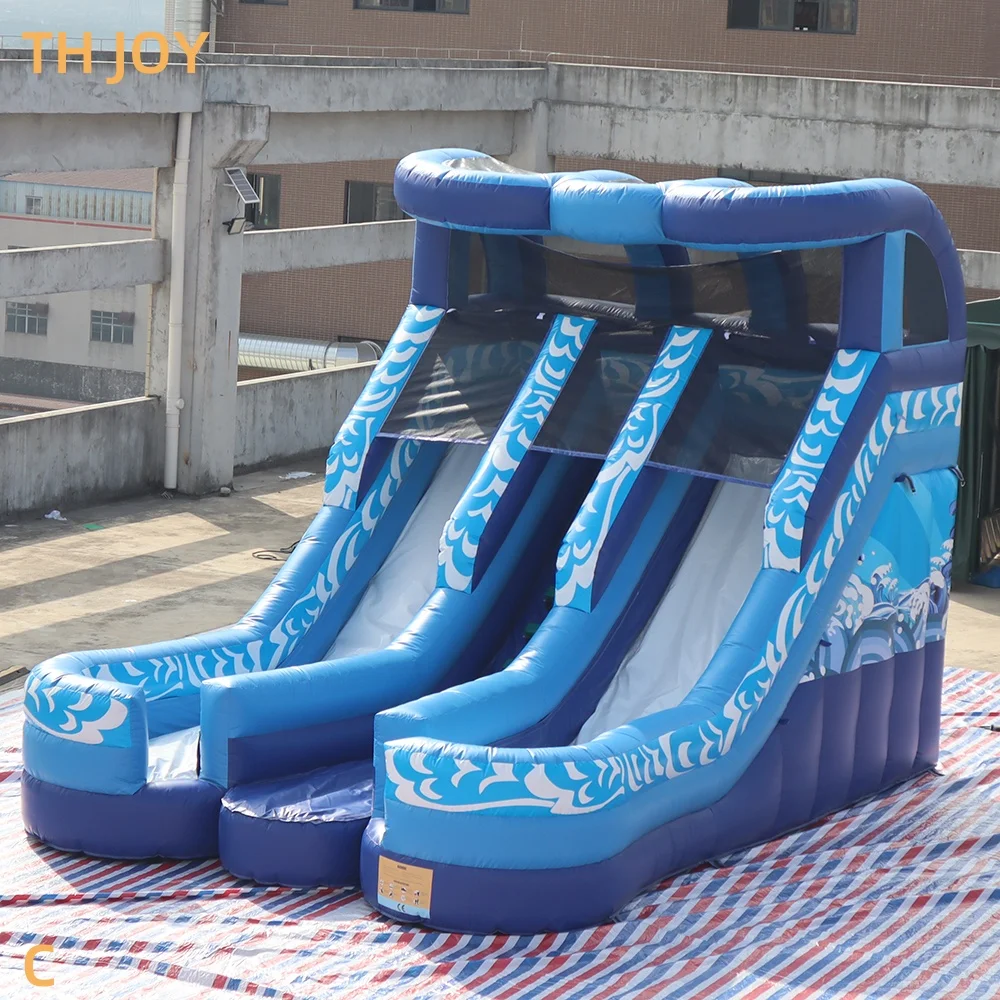 Tobogán acuático inflable gigante, tobogán acuático comercial de carriles duales, diversión para niños y adultos