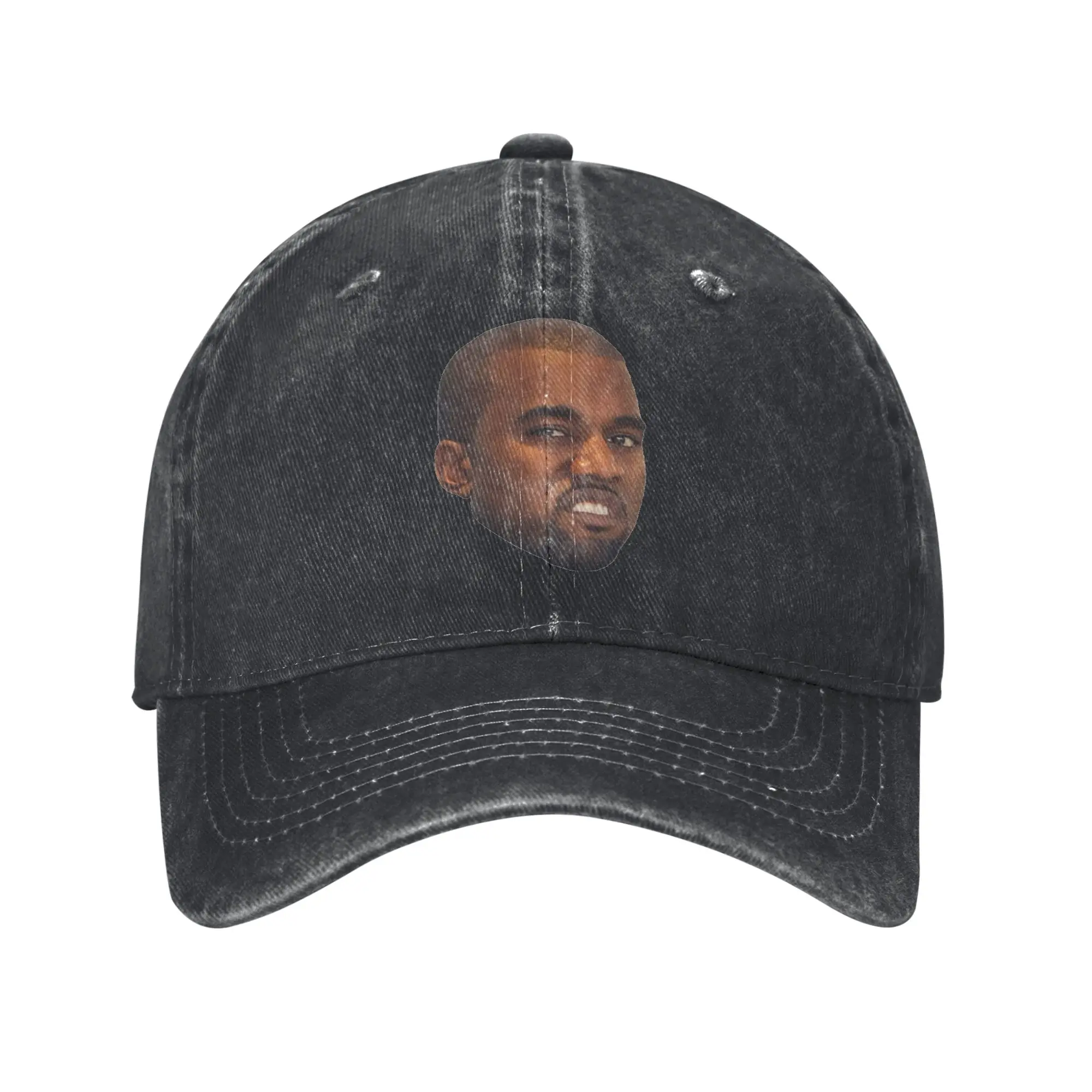 The Weeknd Kanye West Meme Head Baseball Cap Kanye West Meme Distressed Denim Washed Hats Cap Vintage Golf Adjustable Headwear